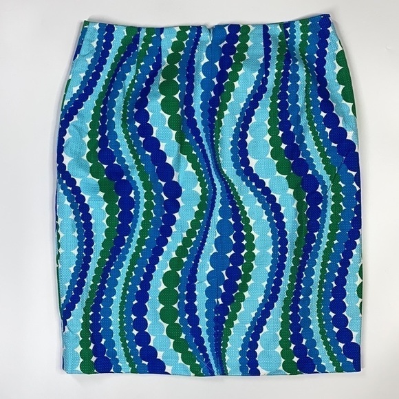 Talbots Wavy Dots Blue Green Pencil Skirt NWT 8P - Picture 2 of 8